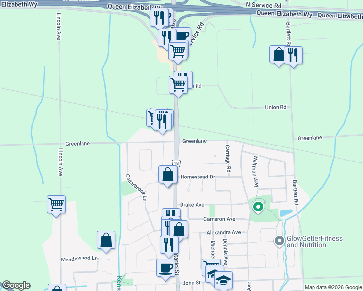 map of restaurants, bars, coffee shops, grocery stores, and more near 4992 Greenlane in Lincoln
