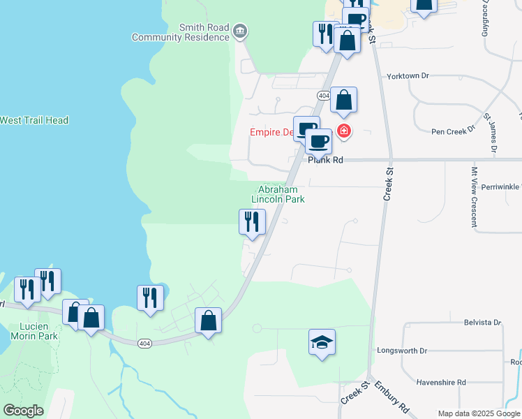 map of restaurants, bars, coffee shops, grocery stores, and more near 1553 Empire Boulevard in Webster