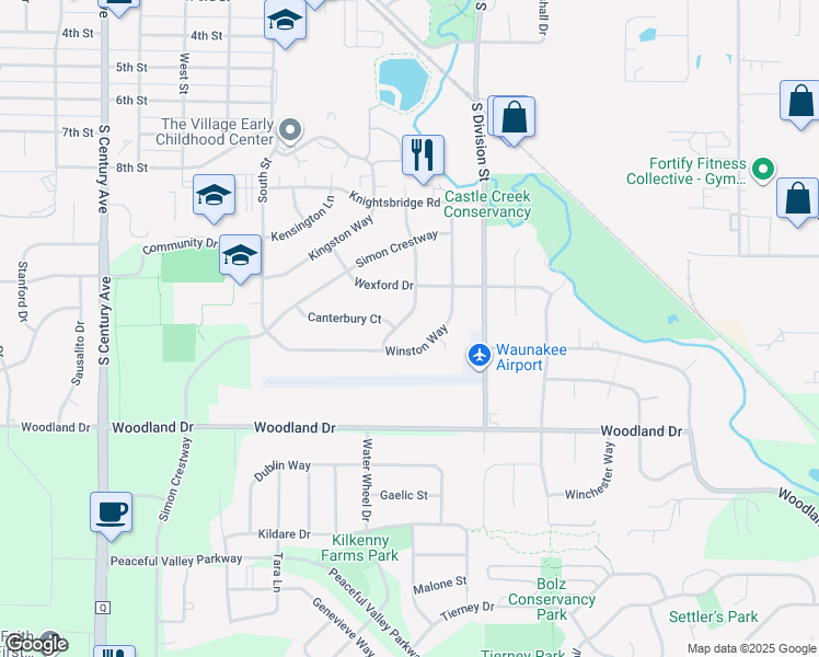 map of restaurants, bars, coffee shops, grocery stores, and more near 1006 Bristol Drive in Waunakee
