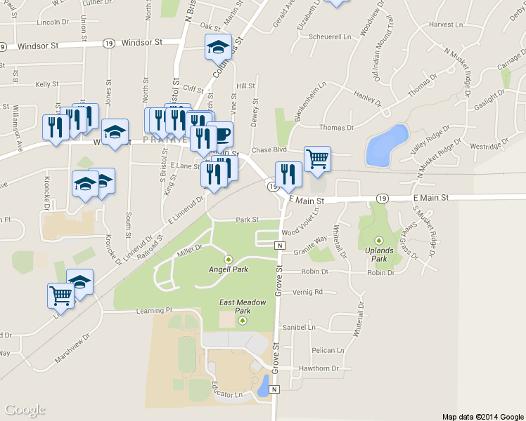 map of restaurants, bars, coffee shops, grocery stores, and more near 580 Park St in Sun Prairie