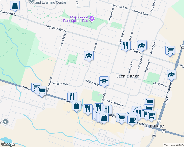 map of restaurants, bars, coffee shops, grocery stores, and more near 16 Foxtrot Drive in Hamilton