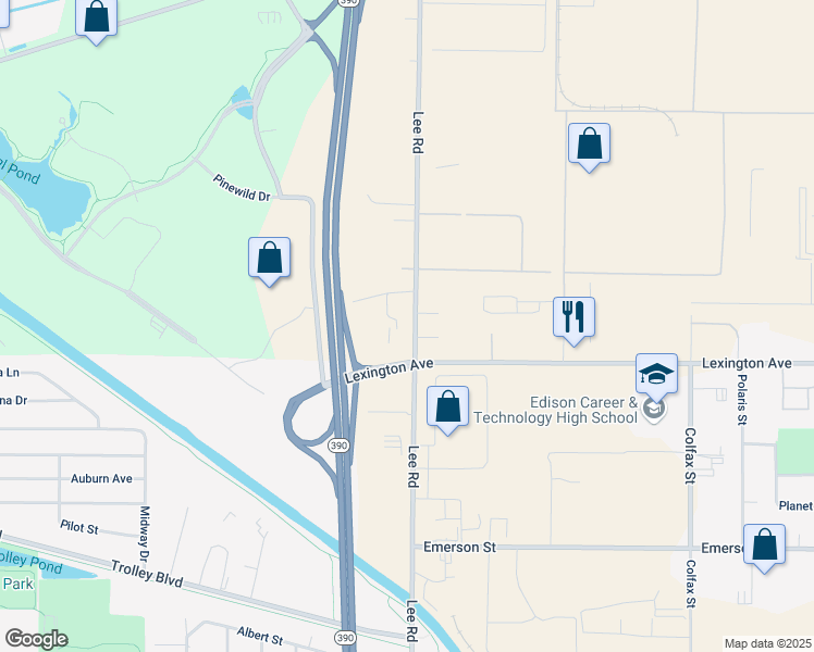 map of restaurants, bars, coffee shops, grocery stores, and more near 735 Lee Road in Rochester