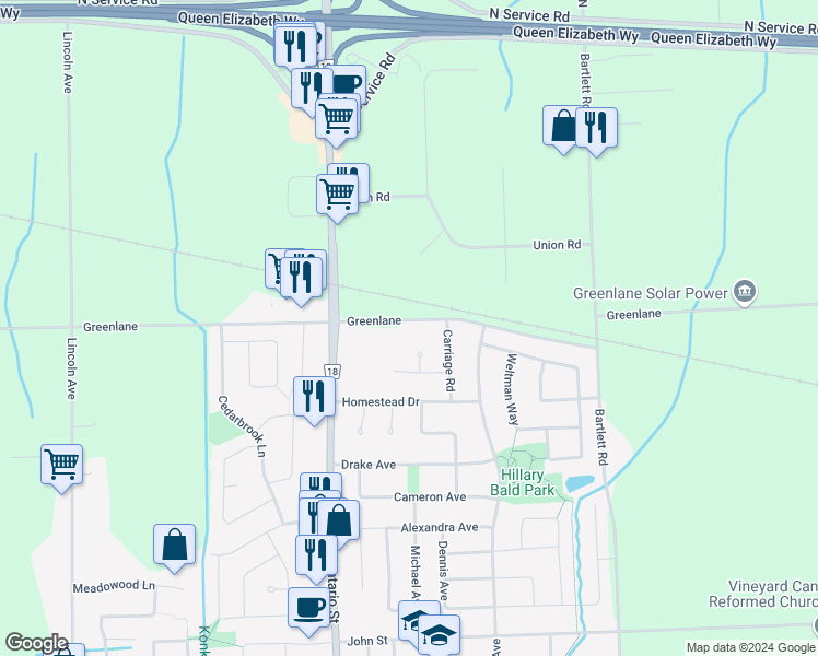 map of restaurants, bars, coffee shops, grocery stores, and more near 4968 Greenlane in Lincoln