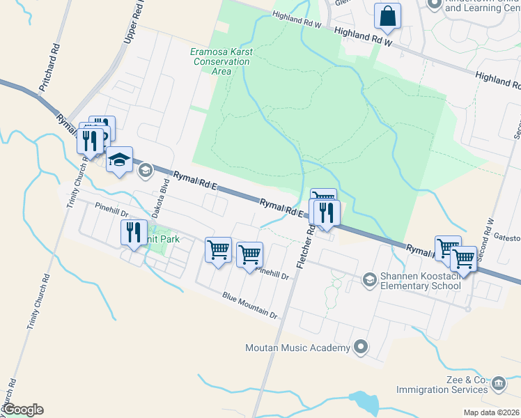 map of restaurants, bars, coffee shops, grocery stores, and more near 16 Enclave Place in Hamilton