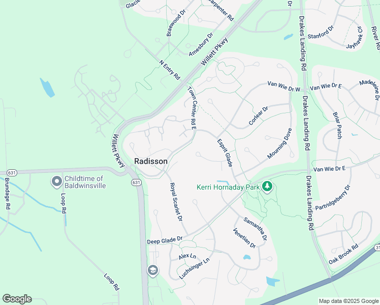 map of restaurants, bars, coffee shops, grocery stores, and more near 3059 Town Center Road East in Baldwinsville