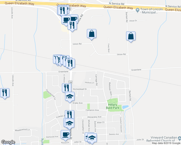 map of restaurants, bars, coffee shops, grocery stores, and more near 4960 Greenlane in Lincoln
