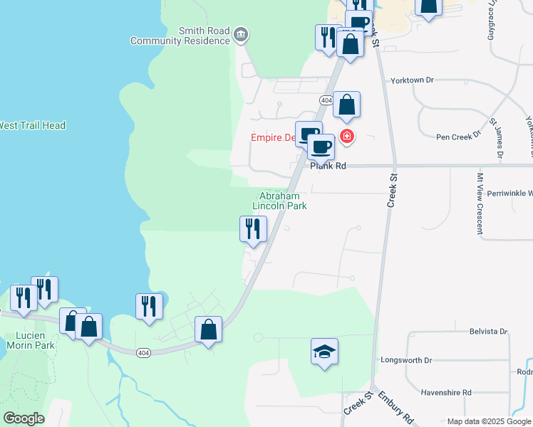 map of restaurants, bars, coffee shops, grocery stores, and more near 1553 Empire Boulevard in Webster