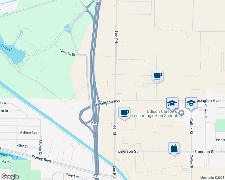 map of restaurants, bars, coffee shops, grocery stores, and more near 735 Lee Road in Rochester