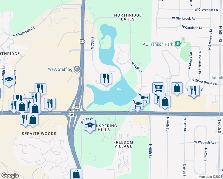 map of restaurants, bars, coffee shops, grocery stores, and more near 7342 West Marine Drive in Milwaukee