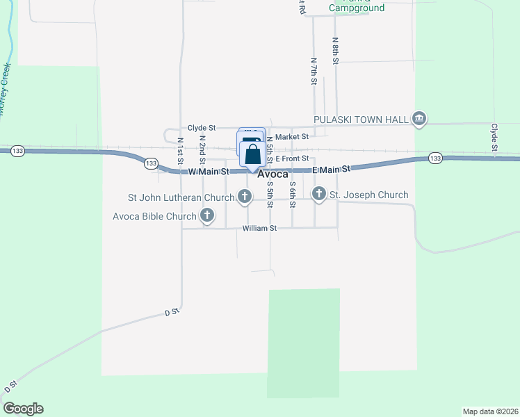 map of restaurants, bars, coffee shops, grocery stores, and more near 401 East Wisconsin Street in Avoca