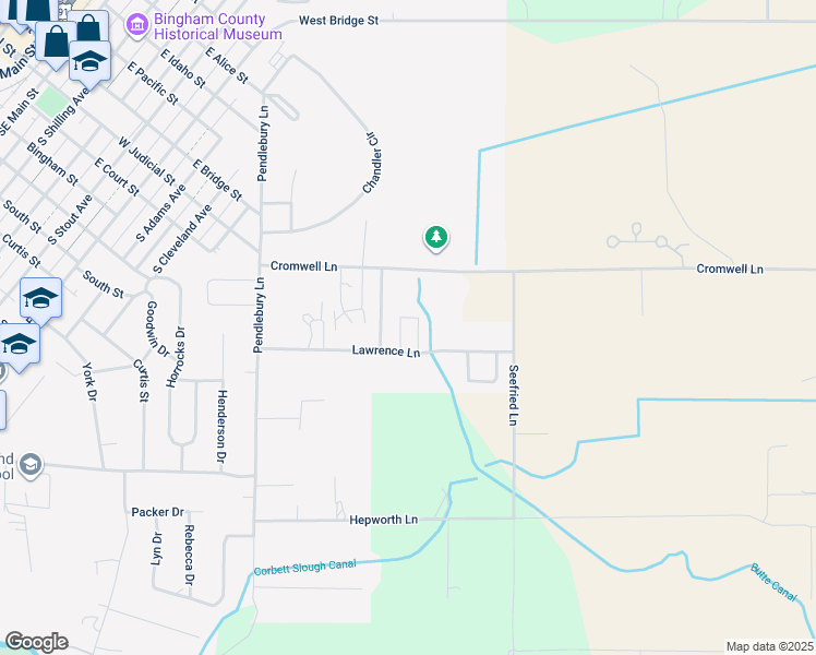 map of restaurants, bars, coffee shops, grocery stores, and more near 2165 Lawrence Lane in Blackfoot