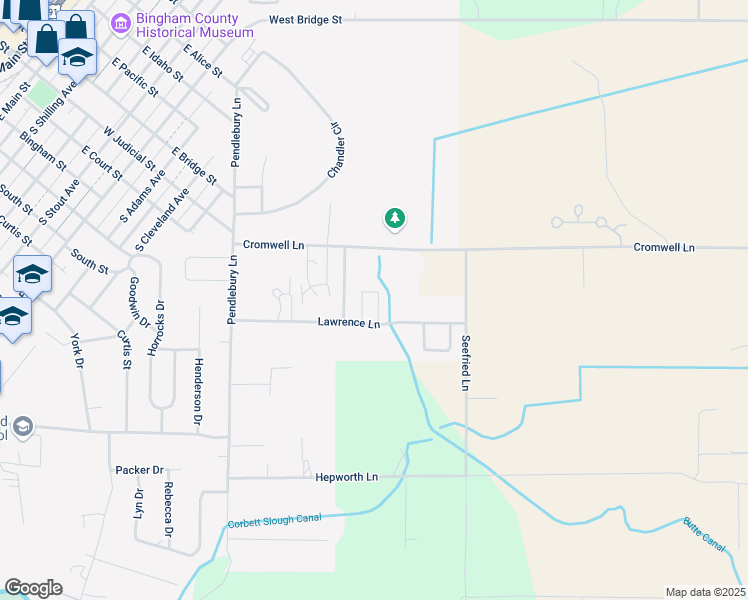 map of restaurants, bars, coffee shops, grocery stores, and more near 2165 Lawrence Lane in Blackfoot