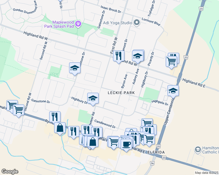 map of restaurants, bars, coffee shops, grocery stores, and more near 144 Slinger Avenue in Hamilton