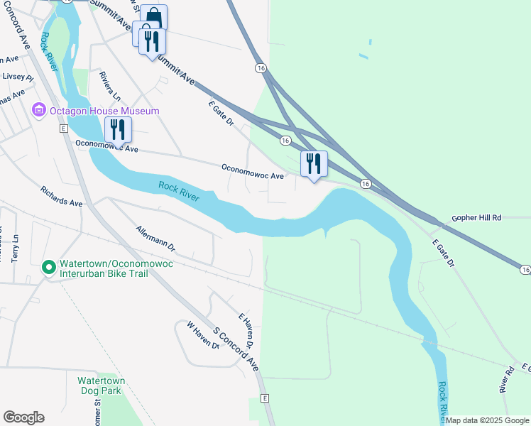 map of restaurants, bars, coffee shops, grocery stores, and more near 512 Clovercrest Court in Watertown