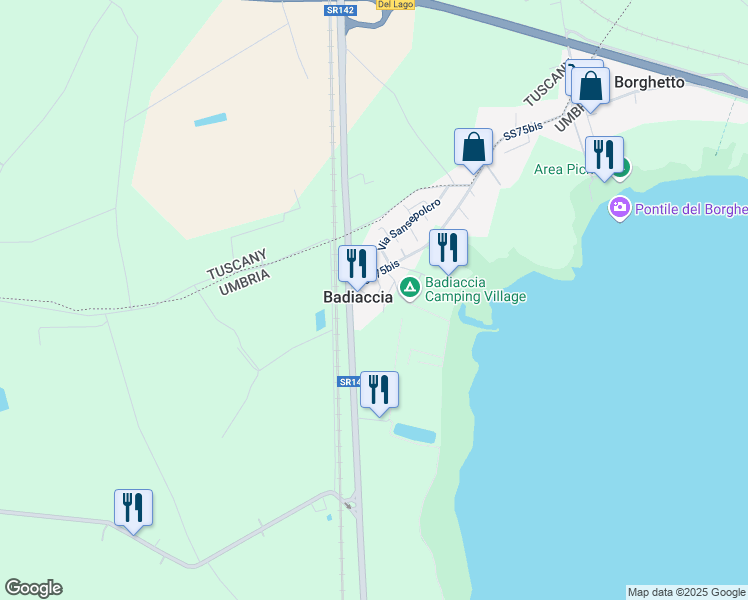 map of restaurants, bars, coffee shops, grocery stores, and more near 10A Via Anghiari in Badiaccia