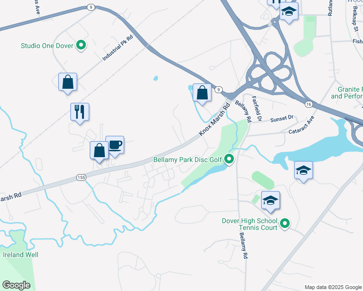 map of restaurants, bars, coffee shops, grocery stores, and more near 89 Knox Marsh Road in Dover