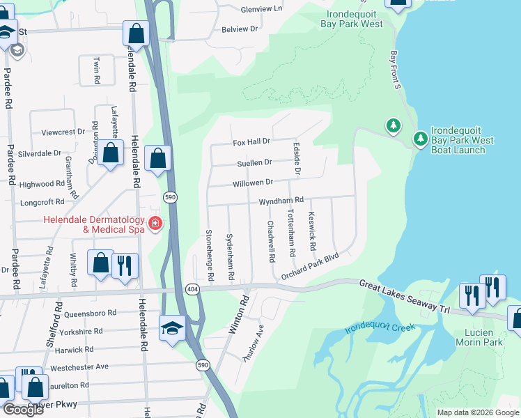map of restaurants, bars, coffee shops, grocery stores, and more near 1800 Winton Road North in Irondequoit