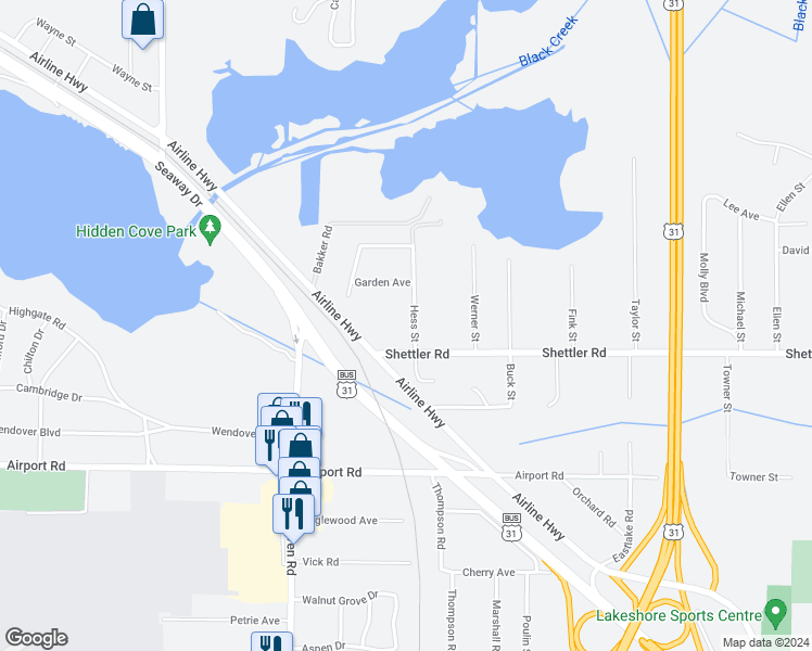 map of restaurants, bars, coffee shops, grocery stores, and more near 3959 Hess Street in Norton Shores