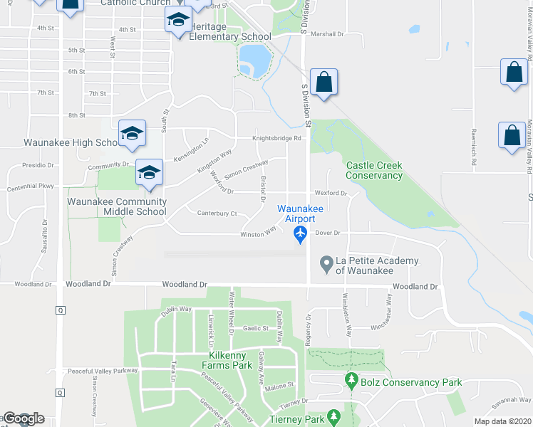 map of restaurants, bars, coffee shops, grocery stores, and more near 1006 Bristol Dr in Waunakee