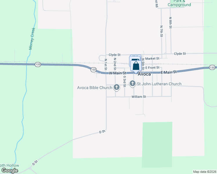 map of restaurants, bars, coffee shops, grocery stores, and more near 101 West Wisconsin Street in Avoca