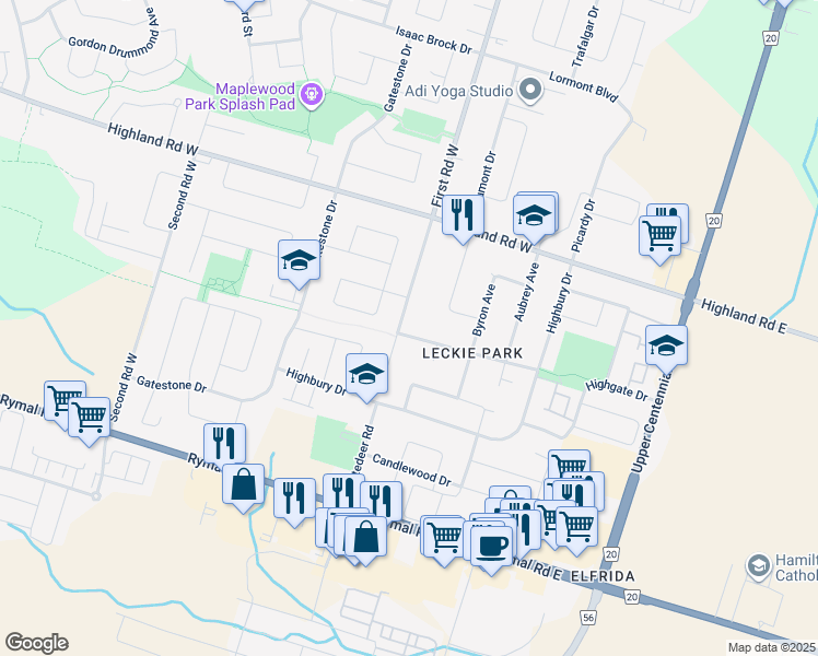 map of restaurants, bars, coffee shops, grocery stores, and more near 144 Slinger Avenue in Hamilton