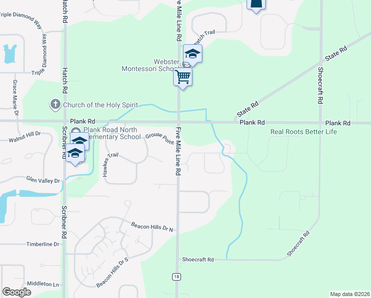 map of restaurants, bars, coffee shops, grocery stores, and more near 27 Kings Mill Court in Penfield