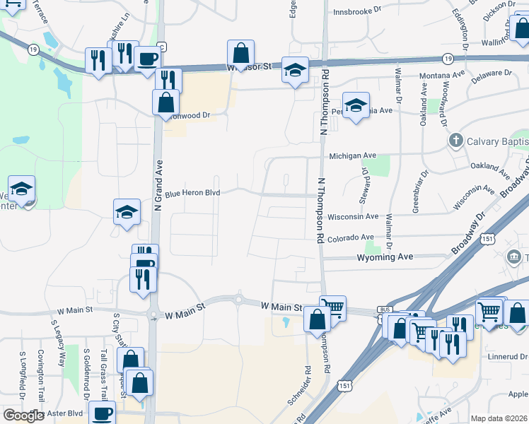 map of restaurants, bars, coffee shops, grocery stores, and more near 2364 Walnut Hill Lane in Sun Prairie