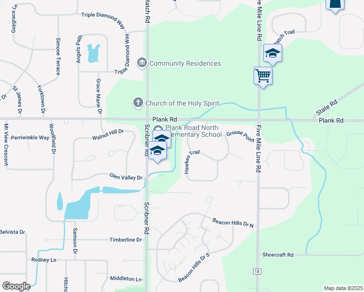 map of restaurants, bars, coffee shops, grocery stores, and more near 41 Grouse Point in Webster