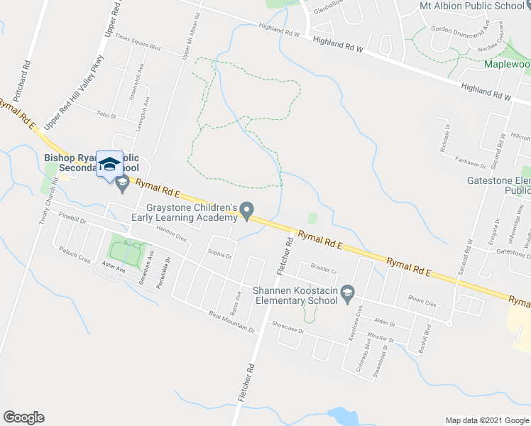 map of restaurants, bars, coffee shops, grocery stores, and more near 1937 Rymal Road East in Hamilton