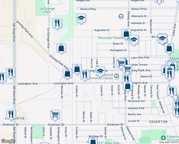 map of restaurants, bars, coffee shops, grocery stores, and more near in Rochester
