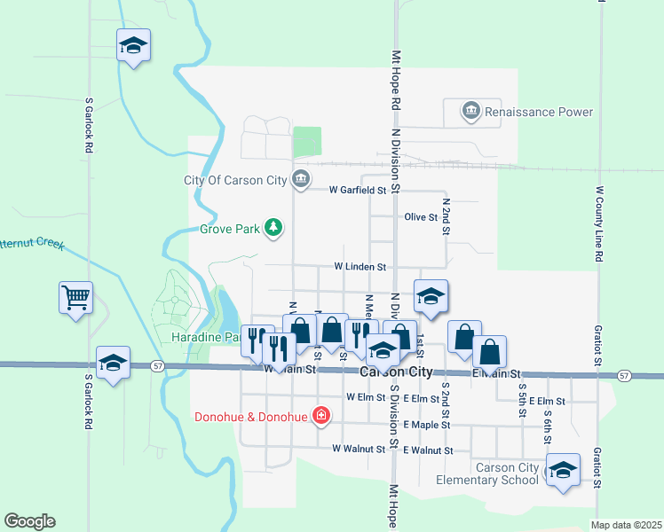 map of restaurants, bars, coffee shops, grocery stores, and more near 420 North Miner Street in Carson City