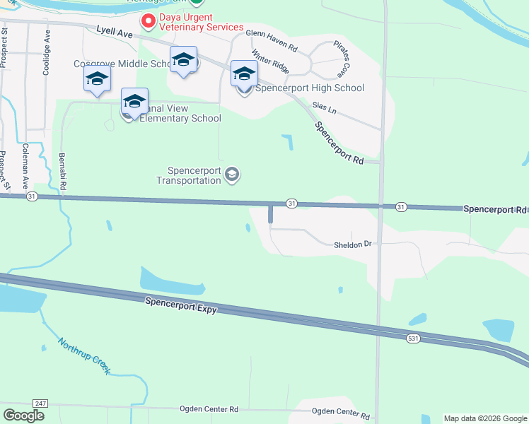 map of restaurants, bars, coffee shops, grocery stores, and more near 2655 Nichols Street in Spencerport