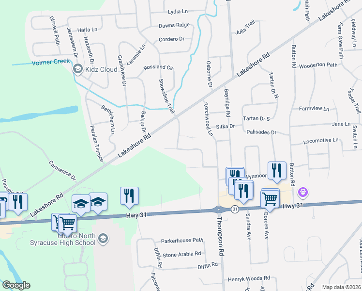 map of restaurants, bars, coffee shops, grocery stores, and more near 8452 Rollercoaster Drive in Cicero