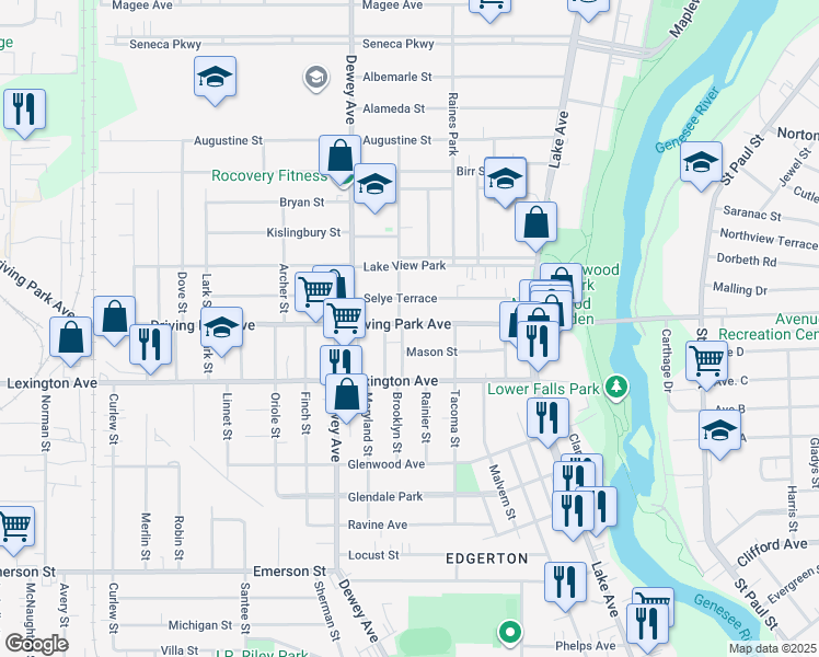map of restaurants, bars, coffee shops, grocery stores, and more near in Rochester