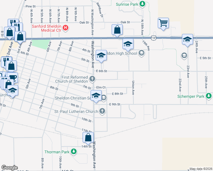 map of restaurants, bars, coffee shops, grocery stores, and more near in Sheldon
