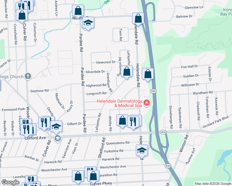 map of restaurants, bars, coffee shops, grocery stores, and more near 220 Lafayette Road in Rochester