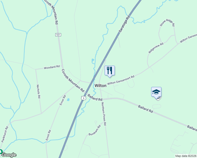 map of restaurants, bars, coffee shops, grocery stores, and more near 14 Northern Pines Road in Gansevoort