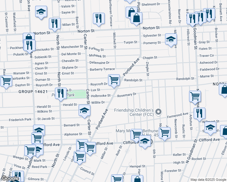 map of restaurants, bars, coffee shops, grocery stores, and more near in Rochester