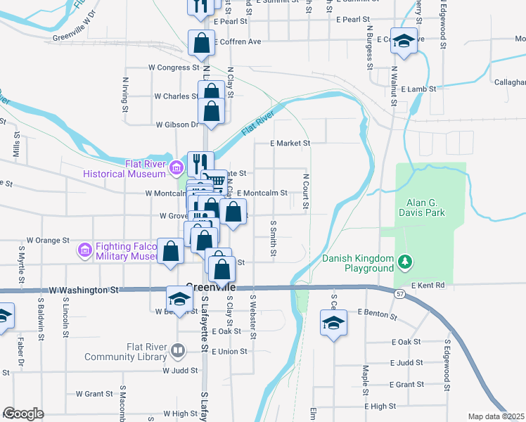 map of restaurants, bars, coffee shops, grocery stores, and more near 307 East Grove Street in Greenville