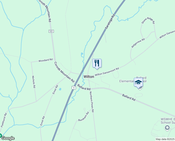 map of restaurants, bars, coffee shops, grocery stores, and more near 14 Northern Pines Road in Gansevoort