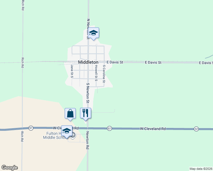 map of restaurants, bars, coffee shops, grocery stores, and more near 223 Howell Street South in Middleton