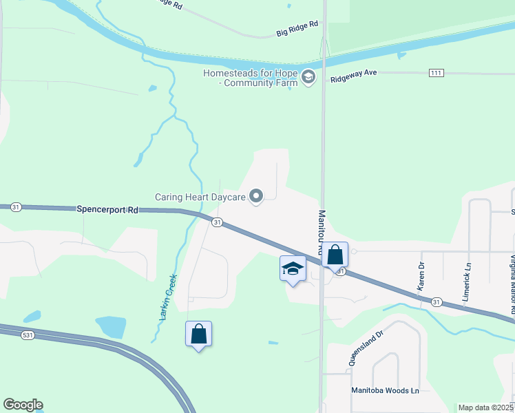 map of restaurants, bars, coffee shops, grocery stores, and more near 16 Hiawatha Trail in Spencerport