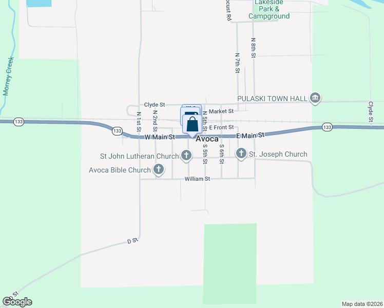 map of restaurants, bars, coffee shops, grocery stores, and more near 401 East Wisconsin Street in Avoca