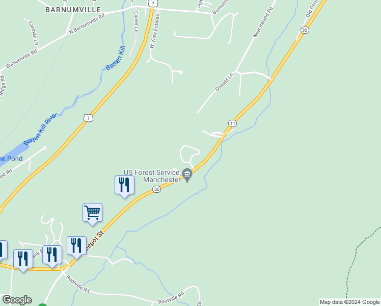 map of restaurants, bars, coffee shops, grocery stores, and more near 2595 Depot Street in Manchester