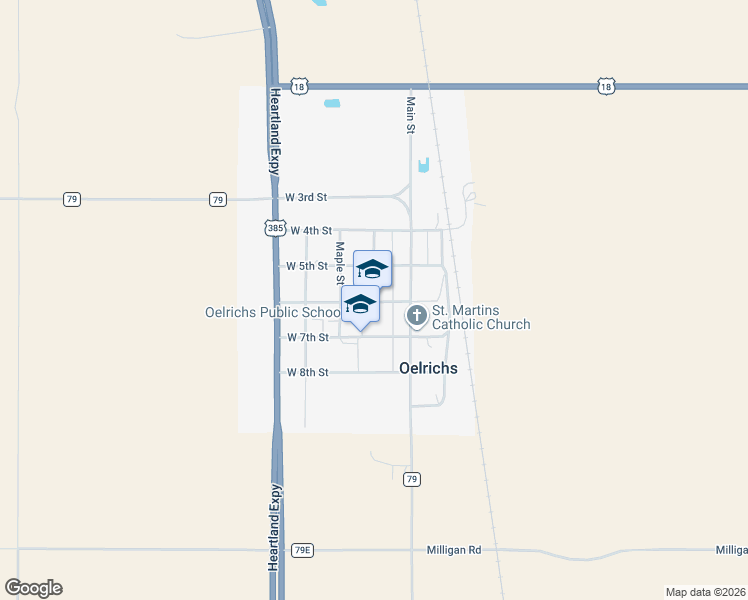 map of restaurants, bars, coffee shops, grocery stores, and more near 625 Walnut Street in Oelrichs