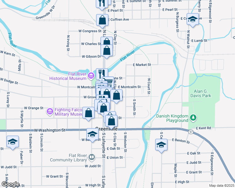 map of restaurants, bars, coffee shops, grocery stores, and more near 211 East Grove Street in Greenville