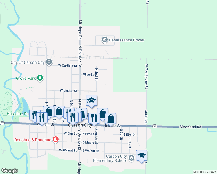map of restaurants, bars, coffee shops, grocery stores, and more near 420 East Grove Street in Carson City