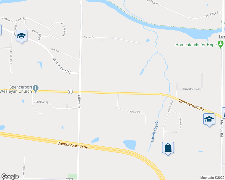 map of restaurants, bars, coffee shops, grocery stores, and more near 2550 Spencerport Road in Spencerport