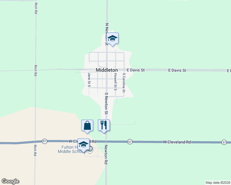 map of restaurants, bars, coffee shops, grocery stores, and more near 223 Howell Street South in Middleton