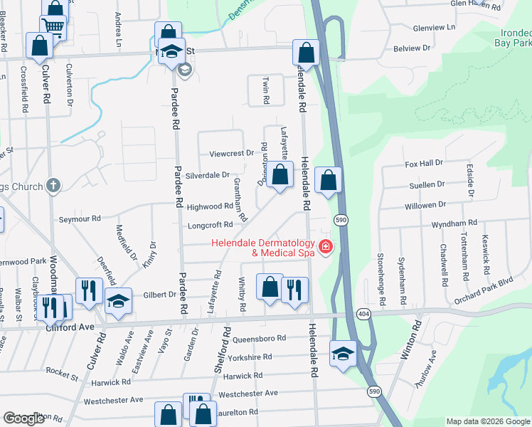 map of restaurants, bars, coffee shops, grocery stores, and more near 316 Lafayette Road in Irondequoit